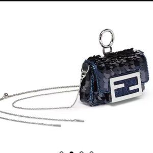 Fendi Blue Sequin Mini Bag with Silver Chain